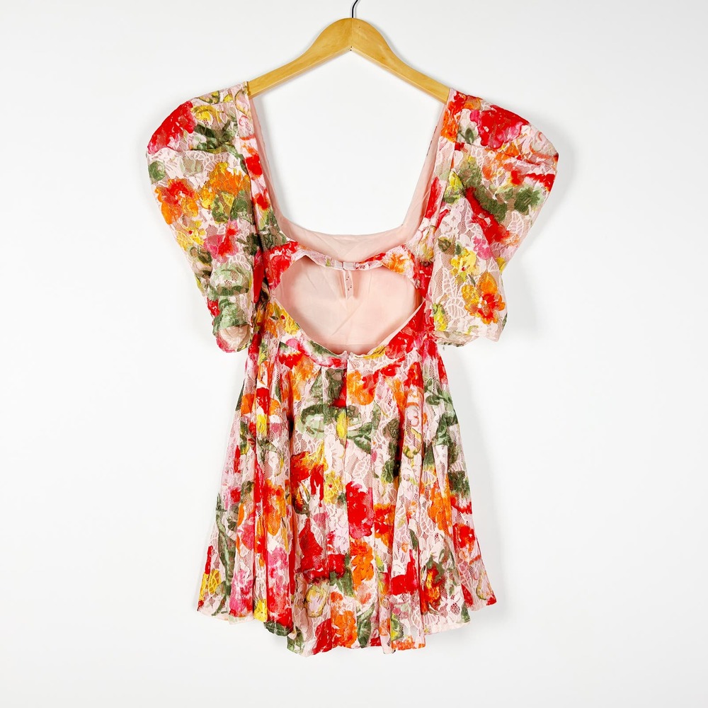 NWT For Love and Lemons Dascha puff sleeve minidress pink floral size XS - Picture 5 of 7
